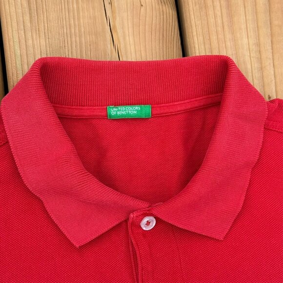 United Colors of Benetton Short Sleeve Polo Shirt Mesh Cotton Red Large - Picture 4 of 7